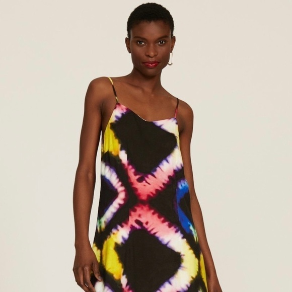 BUSAYO African Hand Dyed Colorful Geometric Print Sleeveless Maxi‎ Slip Dress M - Picture 3 of 10
